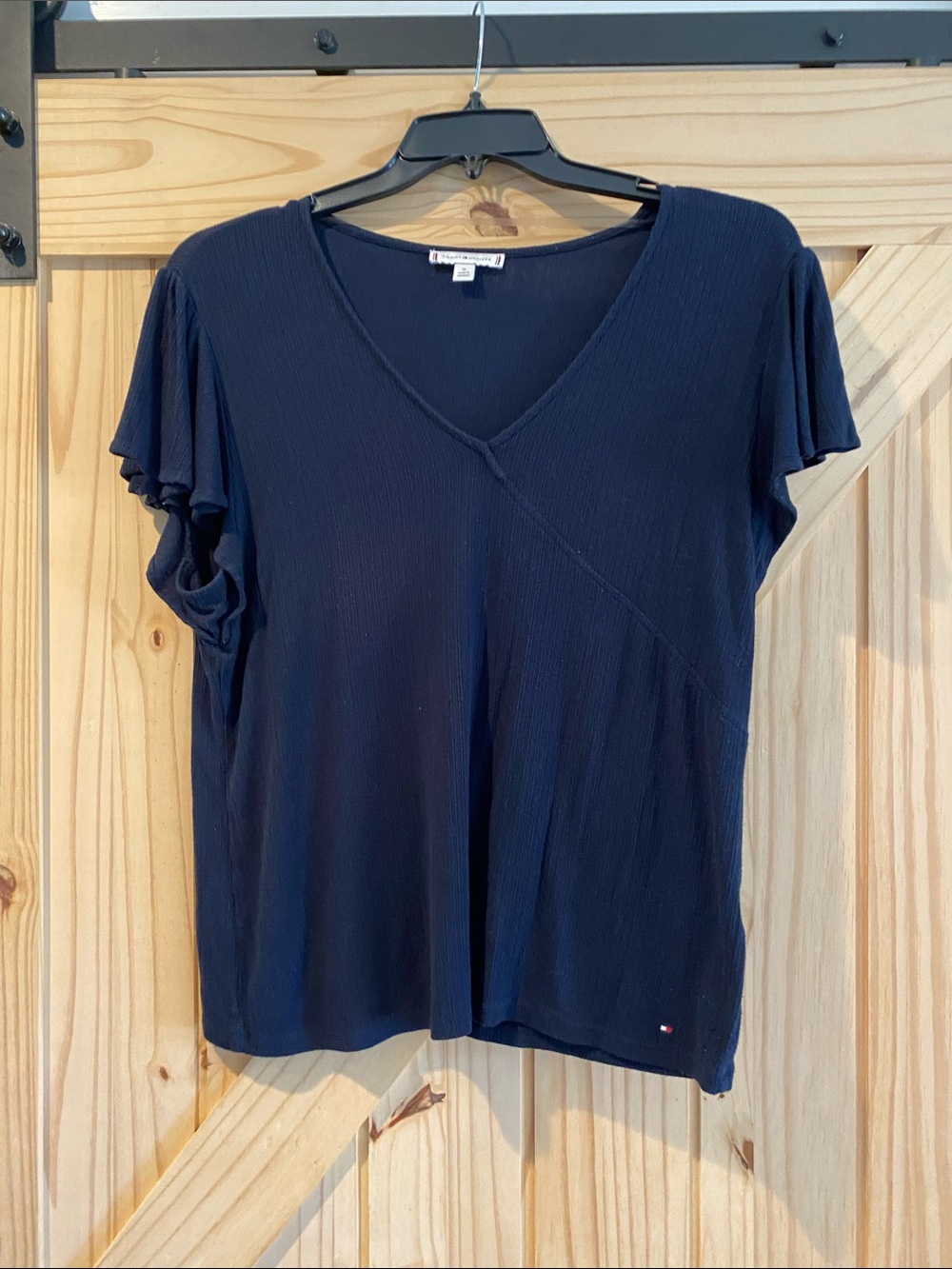 Tommy Hilfiger Navy V-Neck Flutter Sleeve Top, XL
